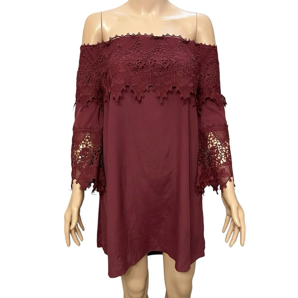 Shyanne Western Mini Dress Medium 8/10 Off The Shoulder Lace Trim Bell Sleeve